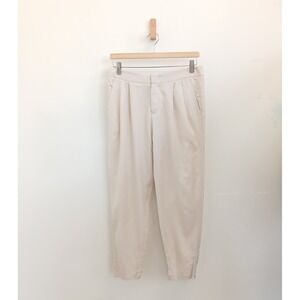 Vince Slouchy Tapered Pleated Pants Women 6 Cream Cupro Cotton Zip  Ankles